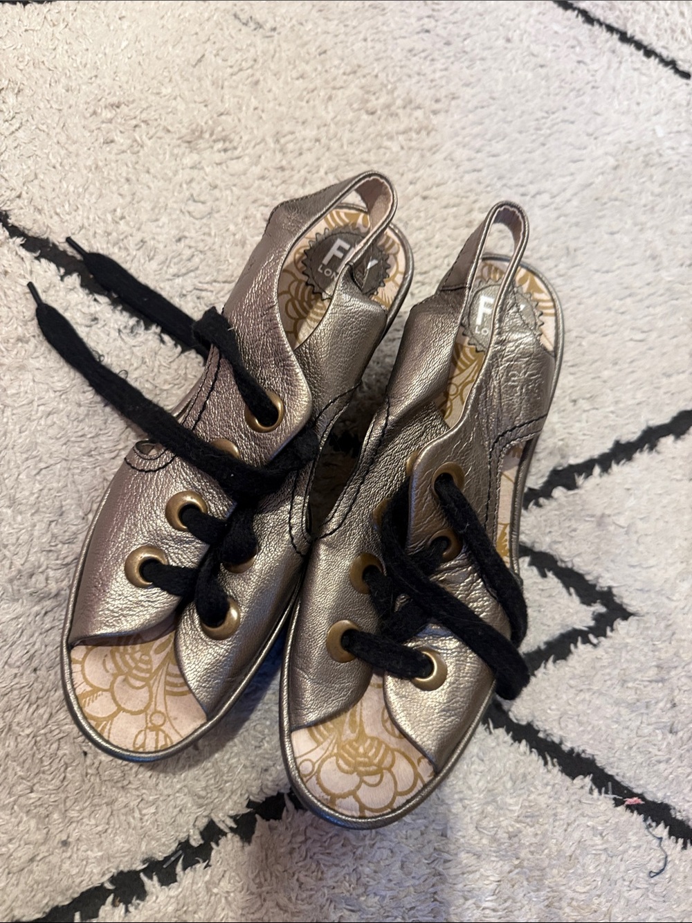 fly london Metallic Slingback Lace-Up Sandals in Silver 40 (9)